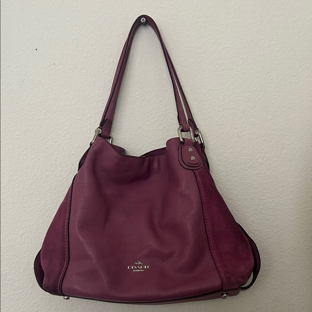 Coach Plum Leather Shoulder Hobo Bag